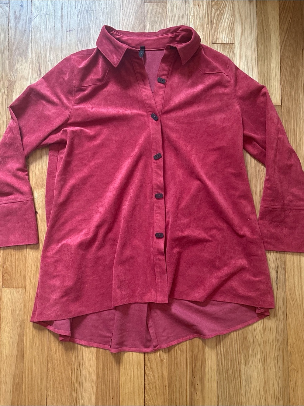 Burnt orange faux suede button up top